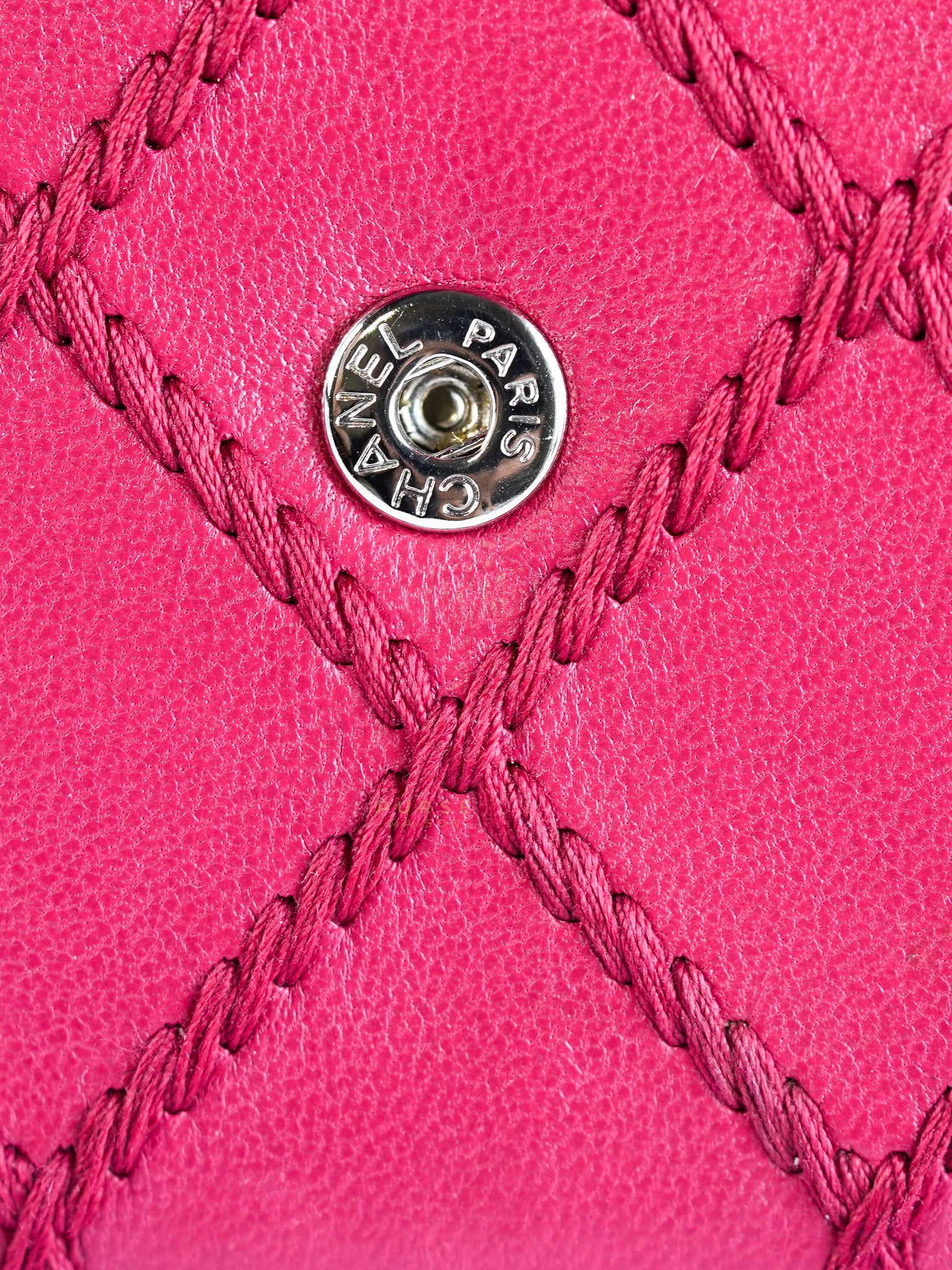 Chanel Fancy Wallet on Chain WOC Dark Pink Top Stitched Embroidered Lambskin Leather in Silver Hardware Series 19 - Image 16