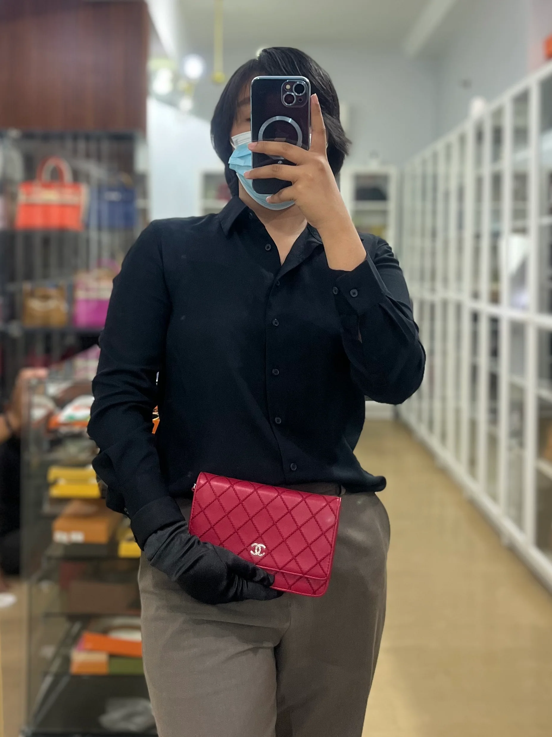 Chanel Fancy Wallet on Chain WOC Dark Pink Top Stitched Embroidered Lambskin Leather in Silver Hardware Series 19 - Image 29