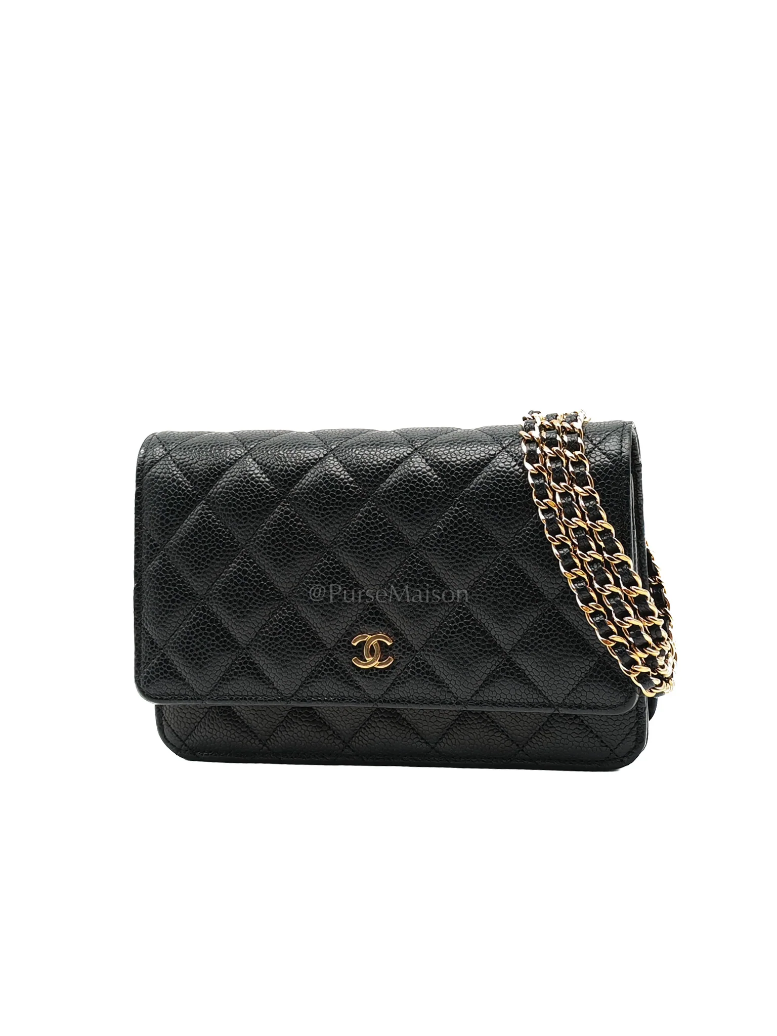 Chanel Wallet On Chain (WOC) in Black Quilted Caviar Leather and Gold Hardware Microchip - Image 2