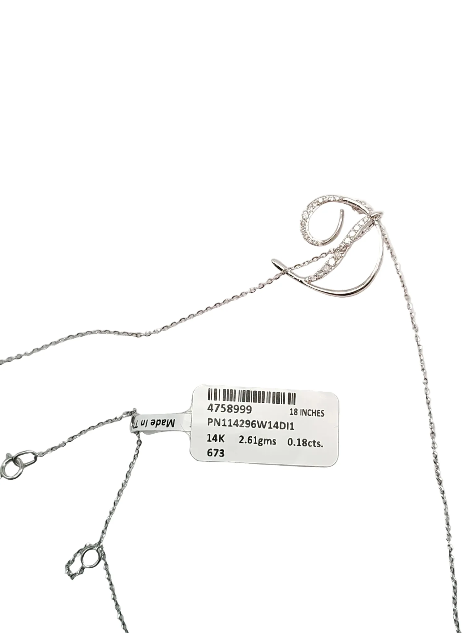 Diamond 14k 2.61 gms 0.18cts VS1 to VVS1 (Clarity) E to H (Color) Natural Diamond White Gold Necklace (18 inches) - Image 3