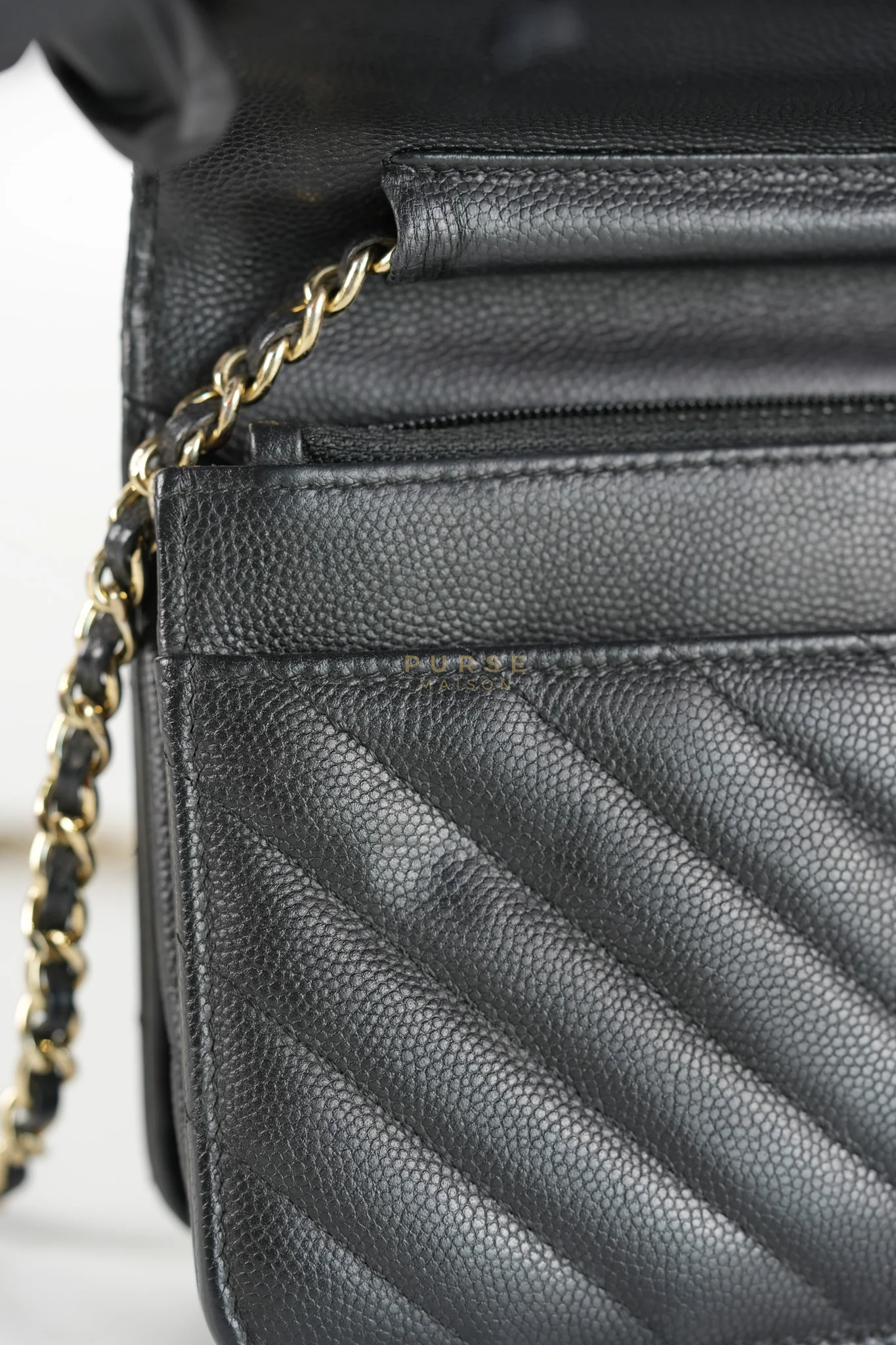 Chanel Wallet On Chain (WOC) in Black Caviar Chevron Leather and Gold Hardware Series 27 - Image 15