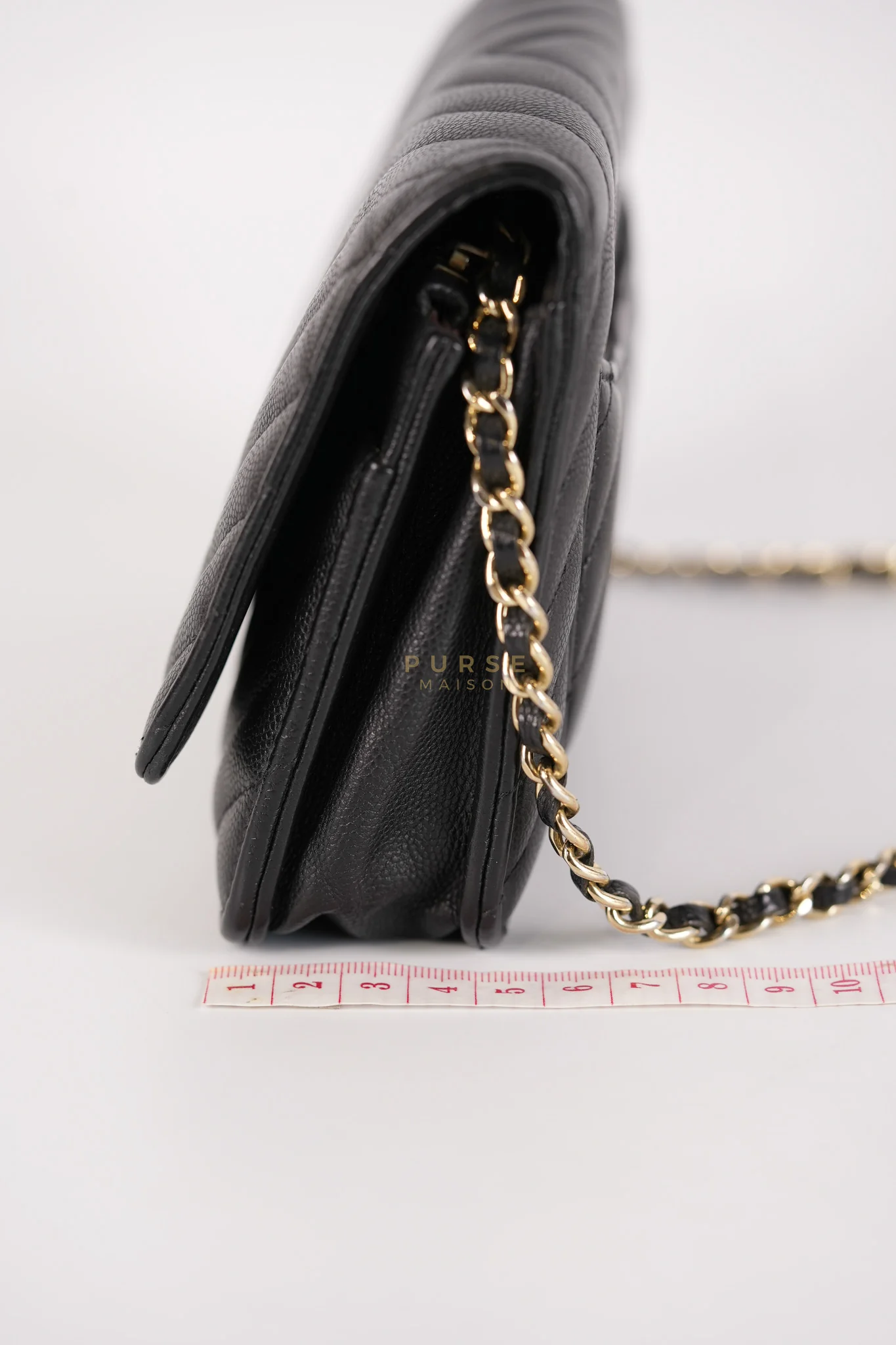 Chanel Wallet On Chain (WOC) in Black Caviar Chevron Leather and Gold Hardware Series 27 - Image 26