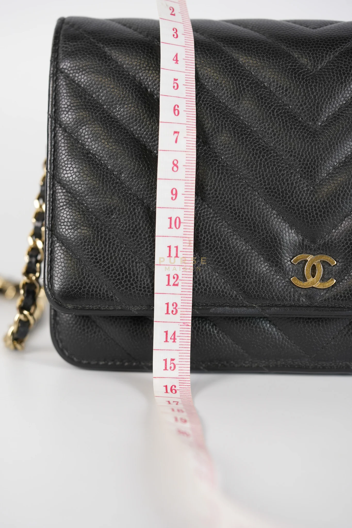 Chanel Wallet On Chain (WOC) in Black Caviar Chevron Leather and Gold Hardware Series 27 - Image 27