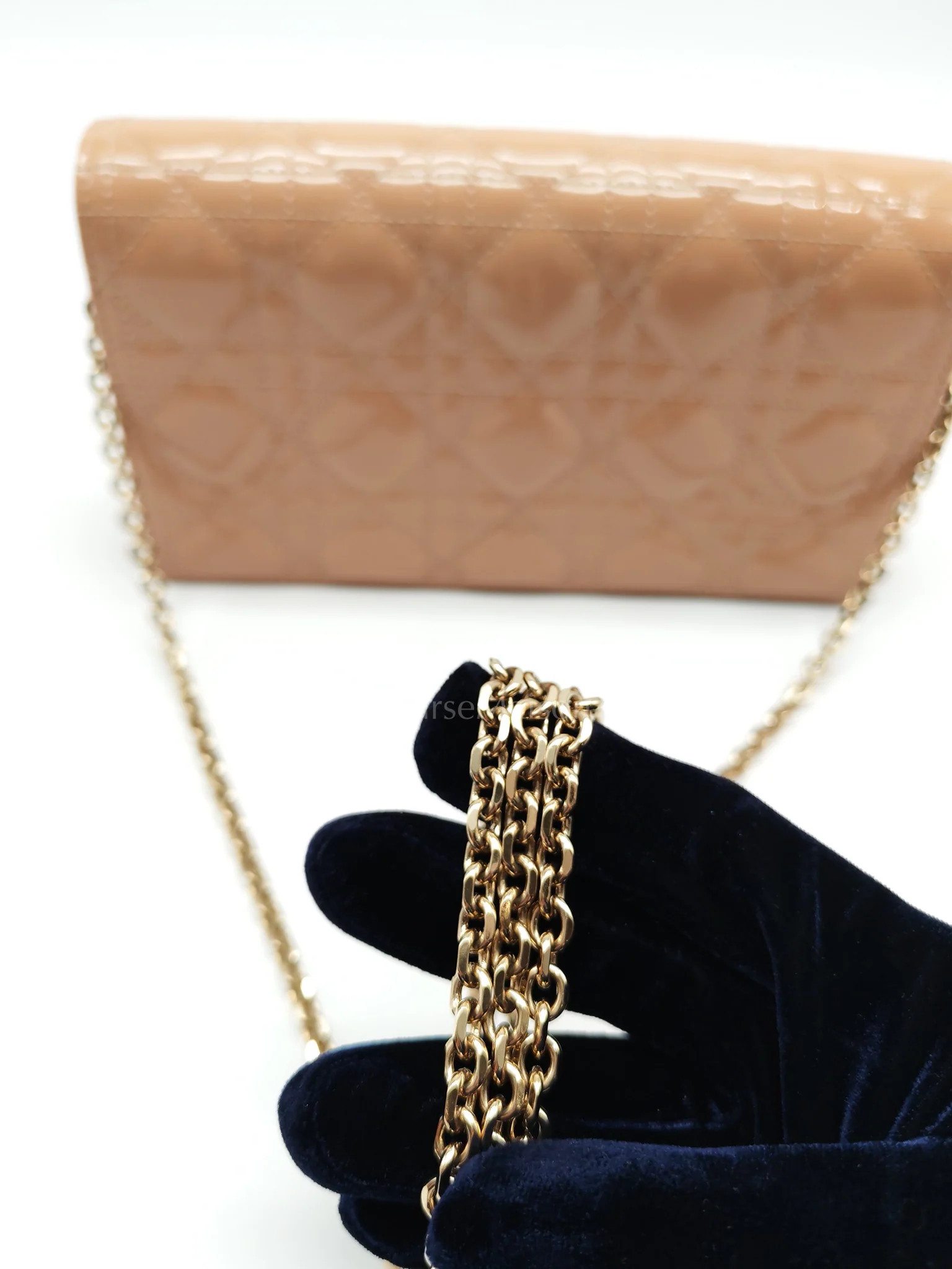 Christian Dior Wallet On Chain (WOC) Rose des Vents Cannage Patent Leather Chain Bag - Image 13