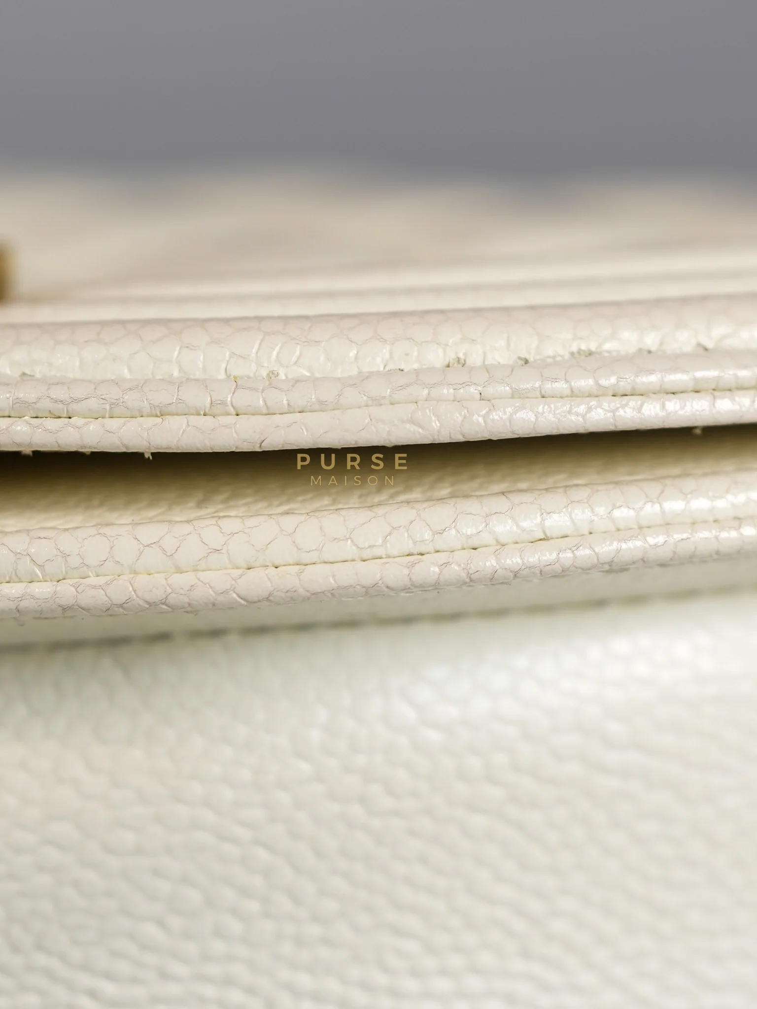 Chanel Boy Crescent White in Caviar Leather and Aged Gold Hardware (Microchip) - Image 15