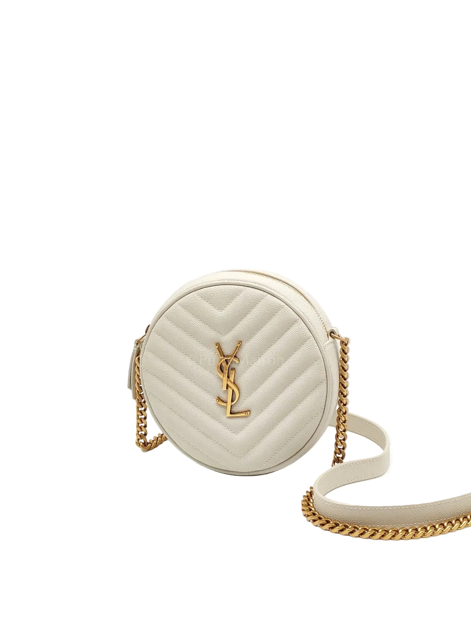 Yves Saint Laurent Matelasse Ivory in Chevron Quilted Grain de Poudre Round Camera Bag - Image 3