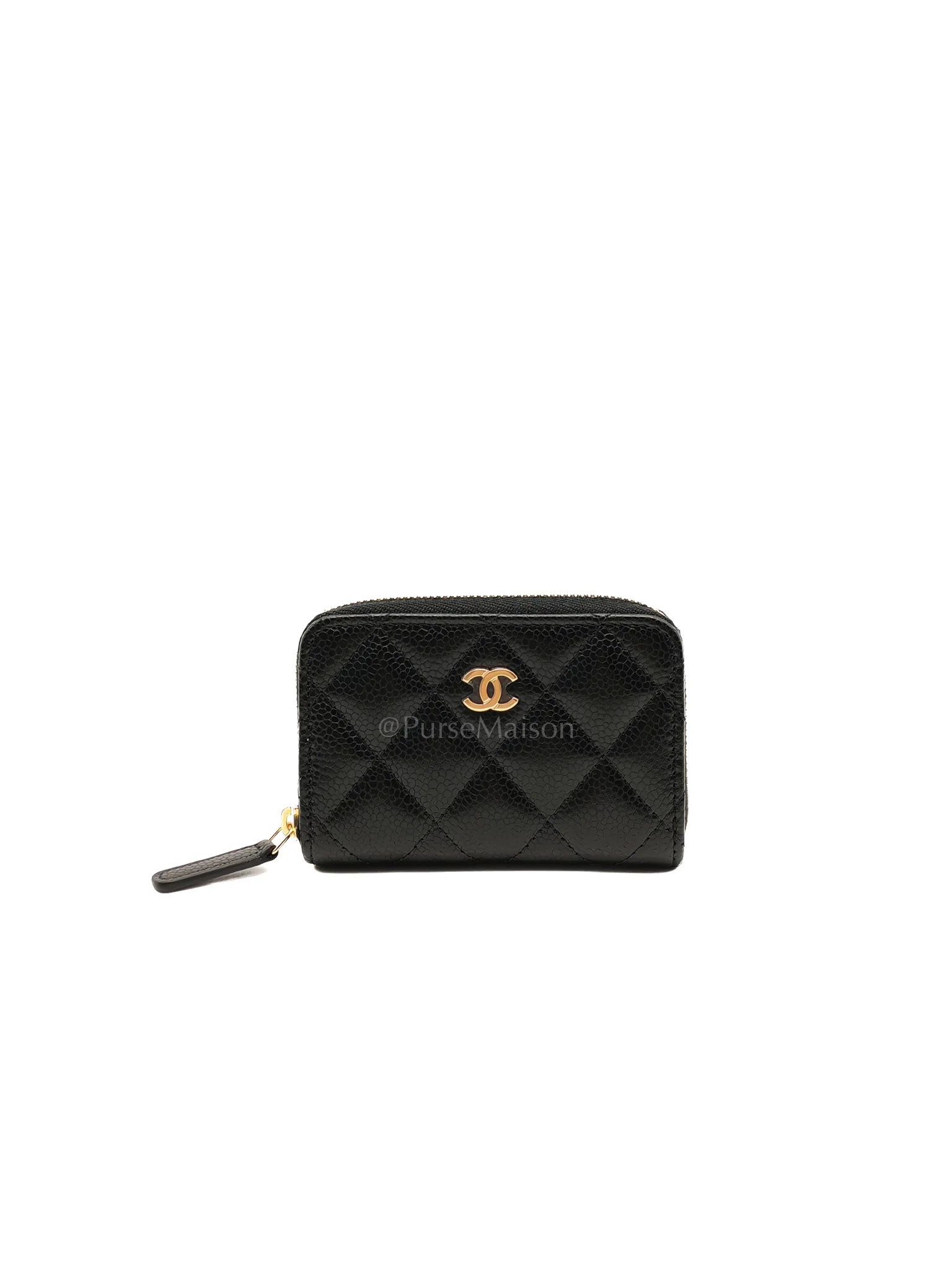 Chanel Zipped Card Holder in Black Caviar Leather & Gold Hardware Microchip